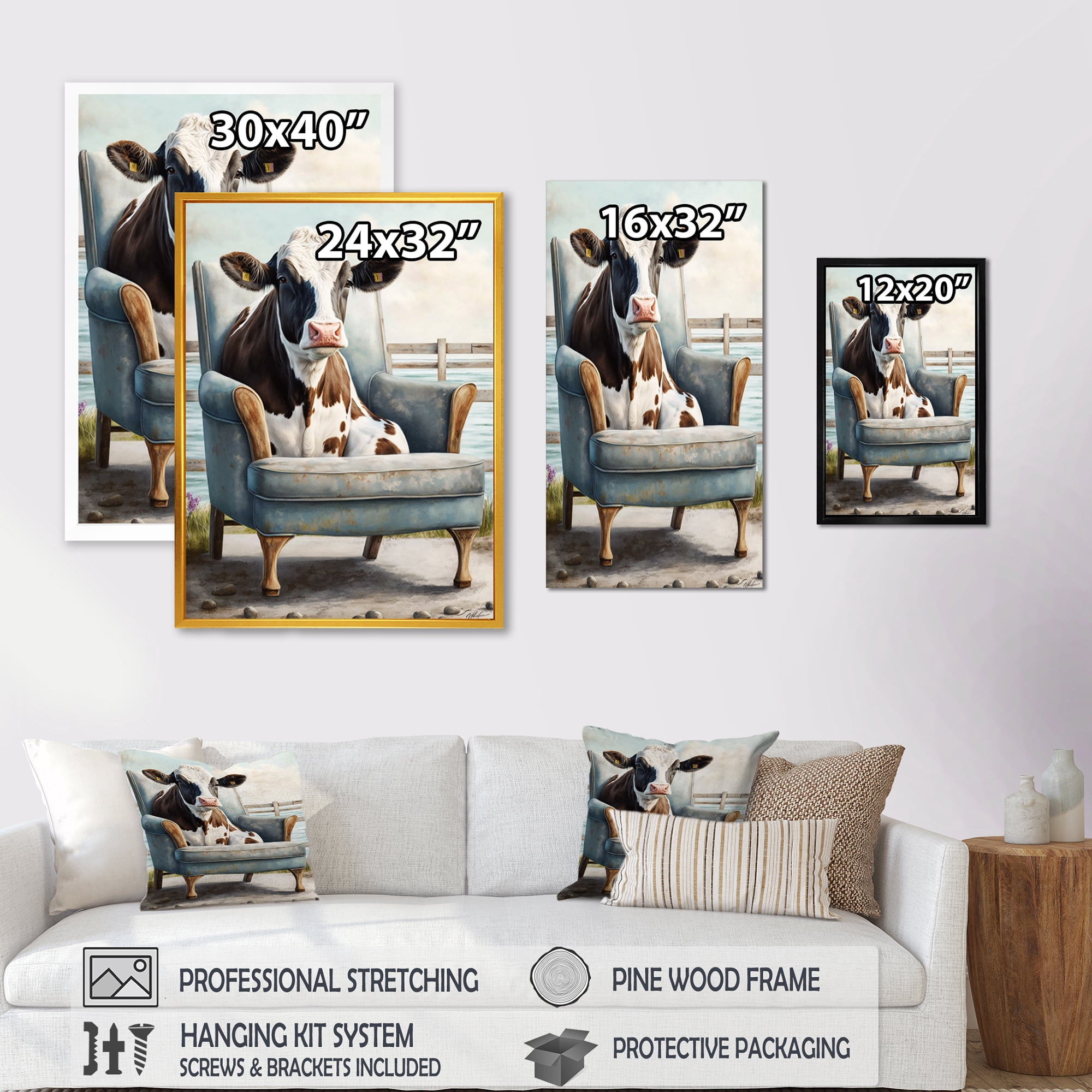 Designart Cow On A Chair I Canvas Wall Art