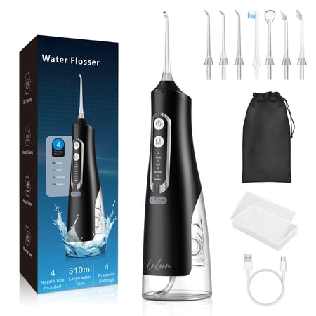 Waterpik Cordless Oral Irrigator, IPX7 Waterproof, Electric Teeth Cleaning, Dental Floss Water Flosser w/ 7 Tips, Black, 1 Pack