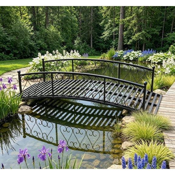 6 FT Metal Arch Backyard Garden Bridge with 660 lbs, Durable Decorative Footbridge with Siderails, Outdoor Bridges for Creek, Lawn, Stream（Black）