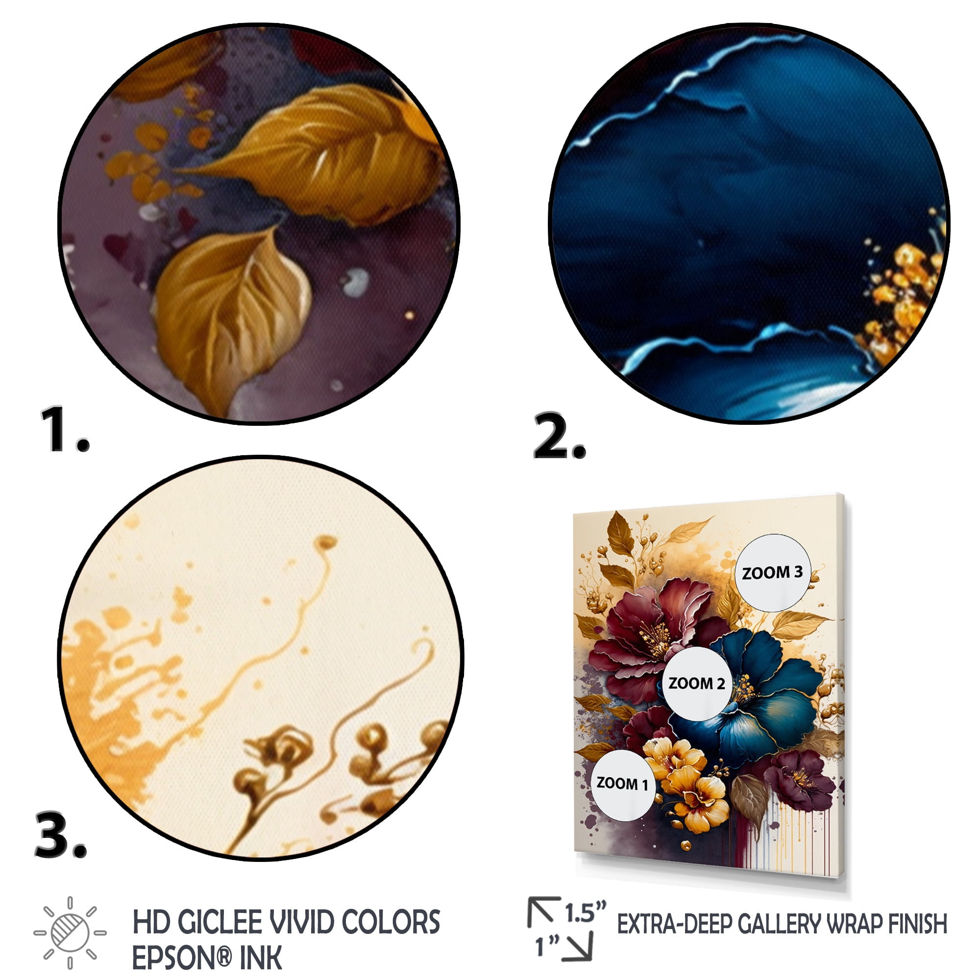 Designart Burgundy And Blue Hibiscus Bunch III Canvas Wall Art