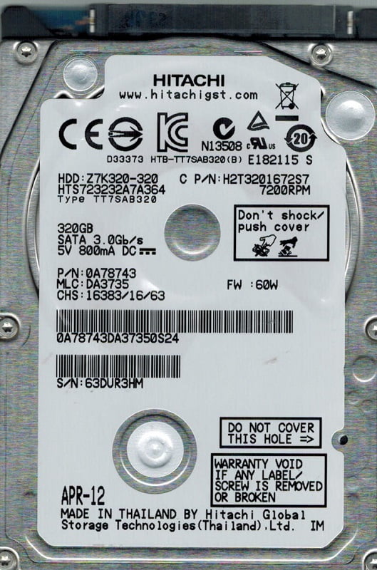 BA2028 500GB IDE 0A32158 MLC Hitachi HDT725050VLAT80 P//N