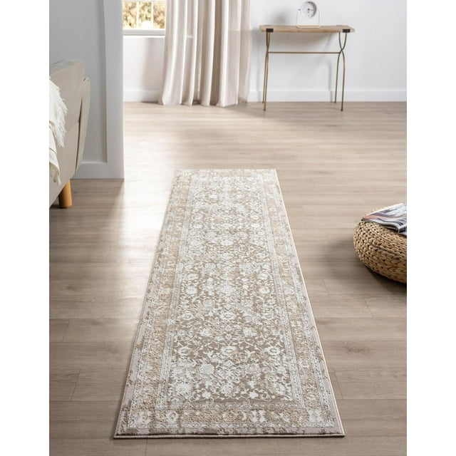 RUGGERRUGS Amber Traditional Floral Area Rug for Kitchen, 2x7 Vintage Persian-Inspired Beige Neutral Runner, Medium Pile Stain Resistant Carpet for Bedroom, Hallway or Entryway (2' x 7', Beige)