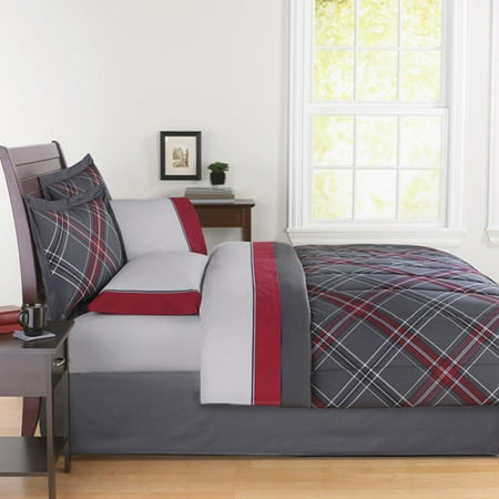 Mainstays Bed in a Bag Bedding Set, Grey Plaid