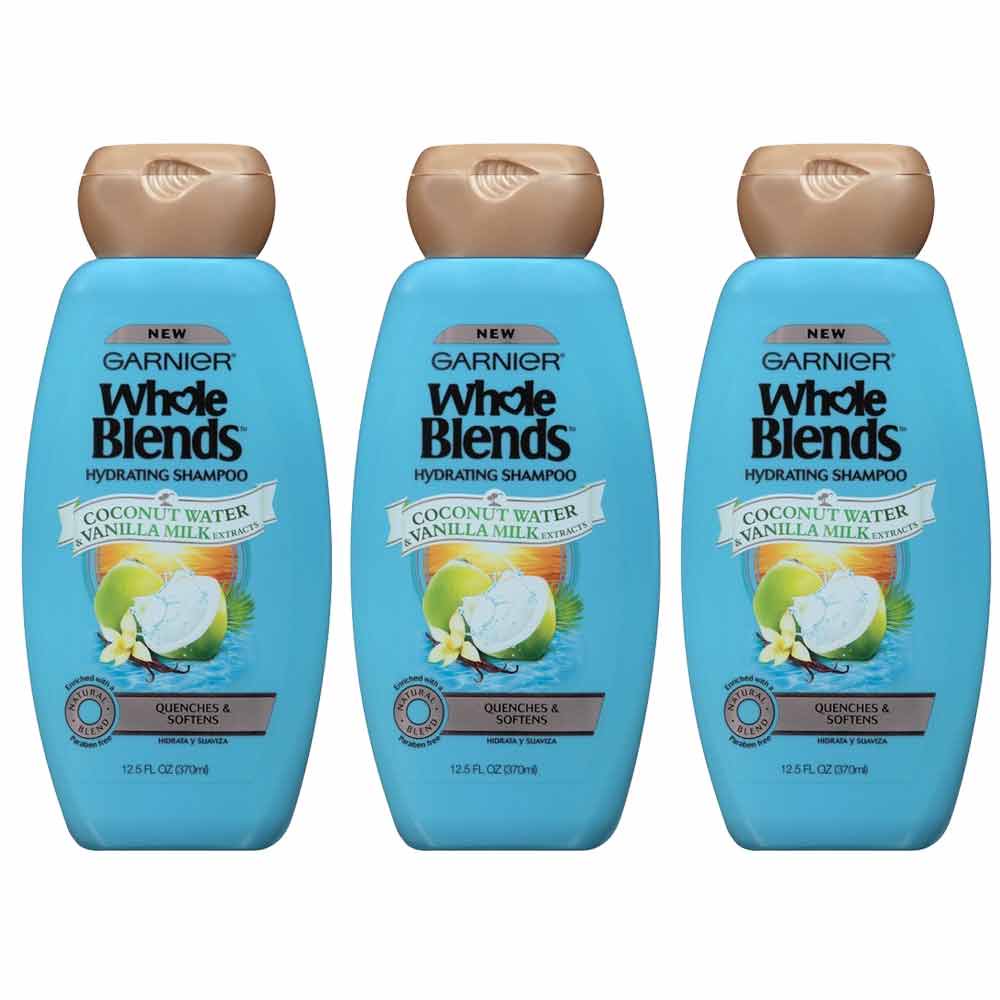 (3 Pack) Garnier Whole Blends Shampoo with Coconut Water And Vanilla Milk Extracts, 12.5 fl. oz