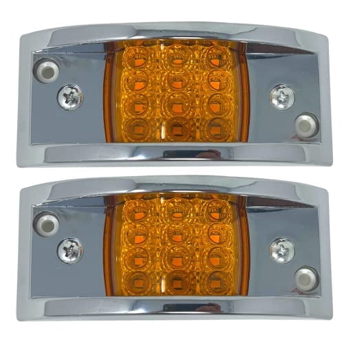 Rectangular 4-4/5" Armored Clearance Side Marker Light Chrome 12LED 2x Amber