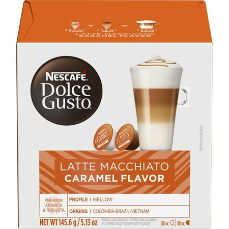 Nescafe Dolce Gusto Pod Latte Macchiato Caramel Coffee - Compatible with Dolce Gusto, Majesto Automatic Coffee Machine - 16 / Box | Bundle of 2 Boxes