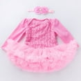 thumbnail image 2 of Byoo Newborn Girl Tutu Dresses Carnival Solid Color Full Sleeve Lace Fluffy Mini Dress with Flower Headband Kids Sweet Clothes, 2 of 6
