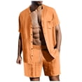 thumbnail image 2 of Short Sets for Men Lightweight Short Sleeve Button Down Stand Collar Shirt and Shorts 2 Piece Matching Set Summer Outfits, 2 of 9