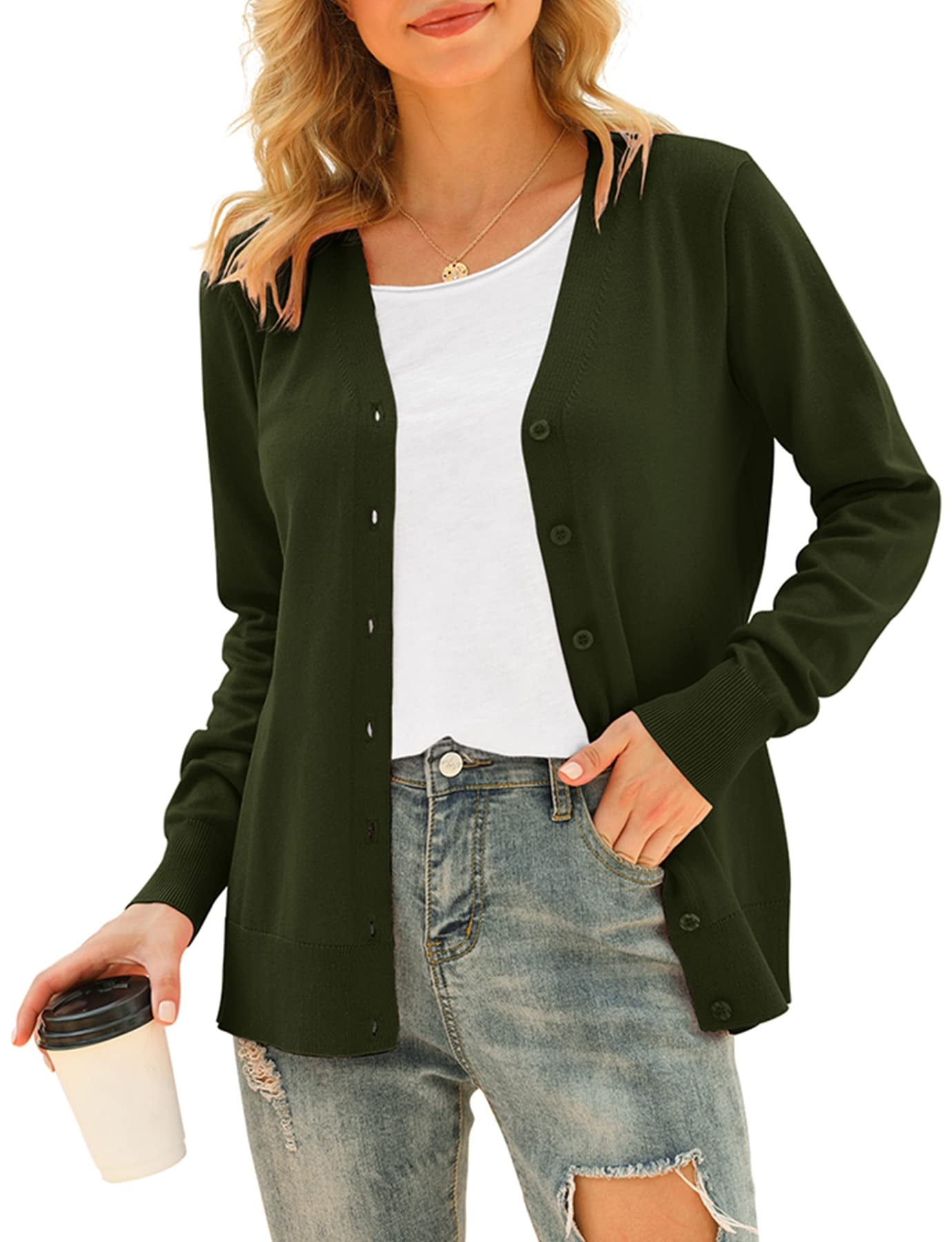 Uvplove Women's Long Sleeve V-Neck Button Down Knit Open Front Cardigan  Sweater - Walmart.com