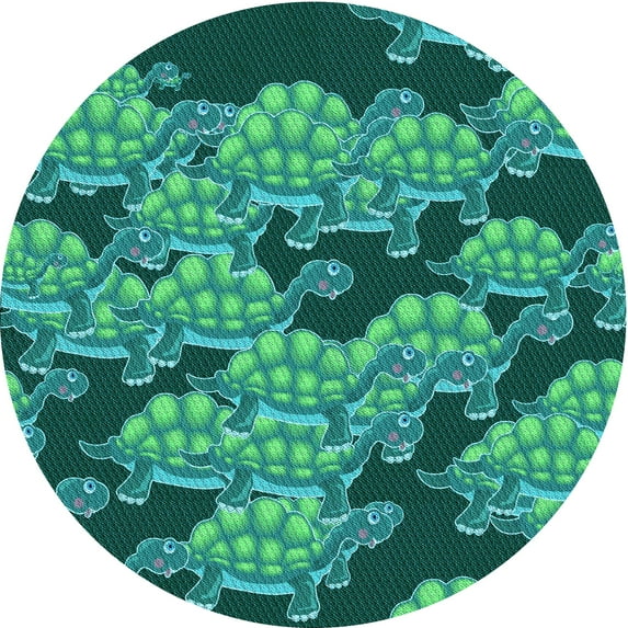 Ahgly Company Machine Washable Indoor Round Transitional Medium Teal Green Area Rugs, 8' Round