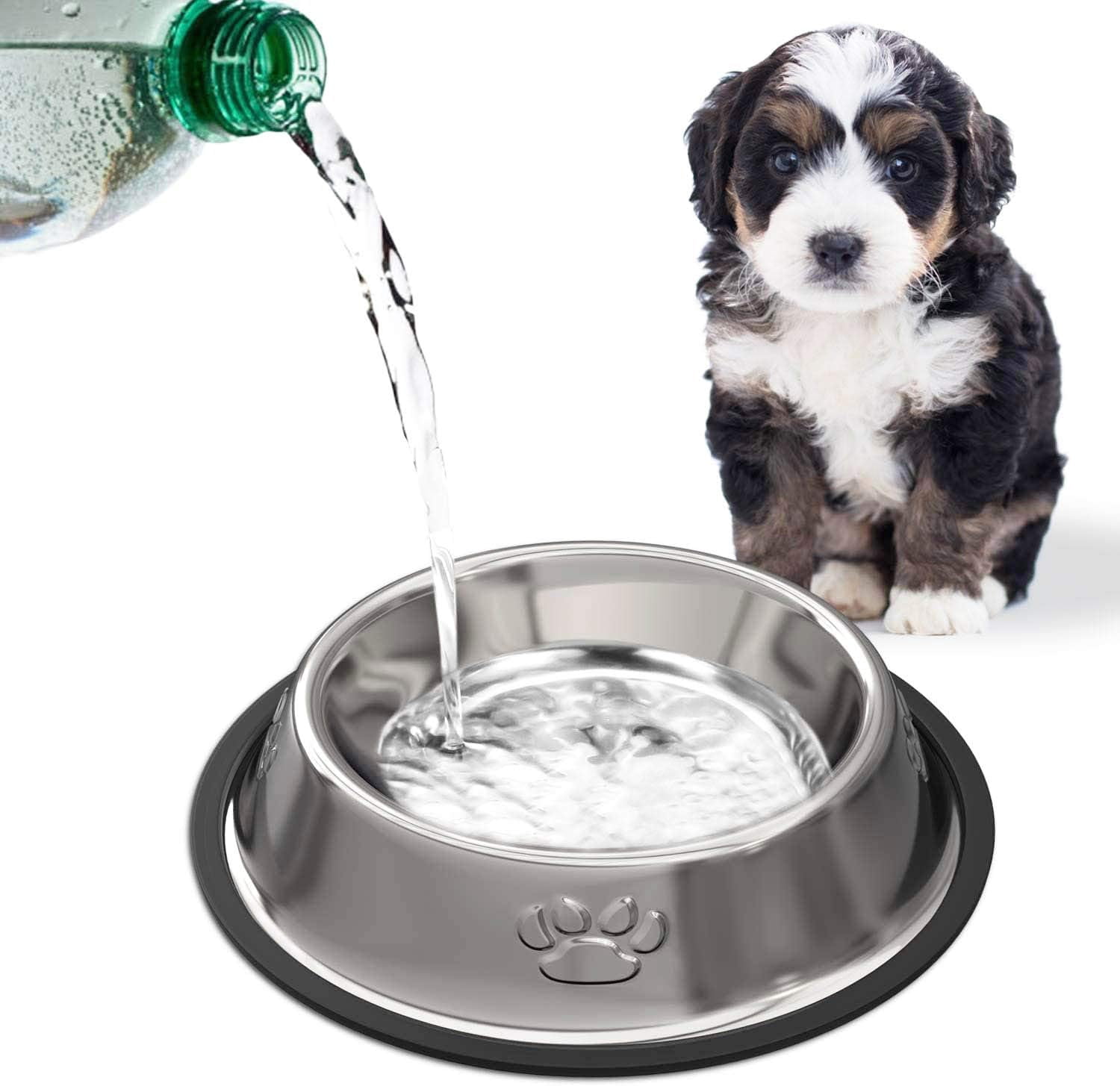 Kiibsot 2 Pack Stainless Steel Dog Bowls, Dog Feeding Dishes, Anti-Turn Over Pet Food Bowls with Rubber Base, Small Medium Large Pet Feeder for Food and Water
