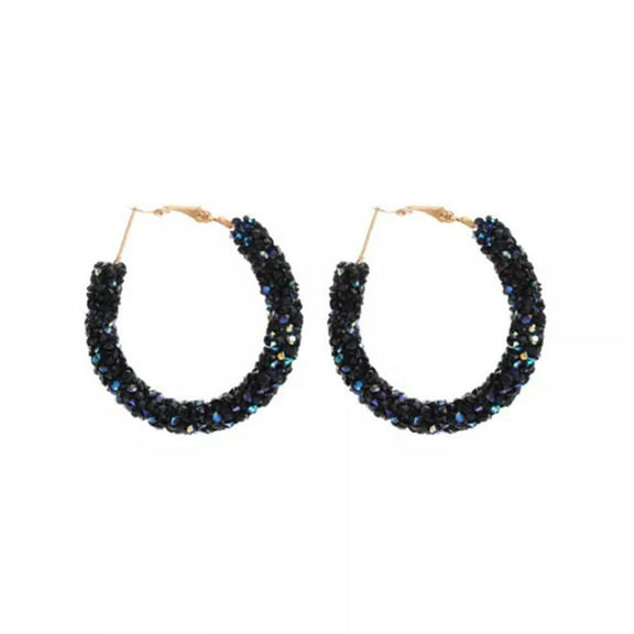 Rhinestones Crystal Pave Round Circle Hoop Earrings Women Summer Jewelry Gifts