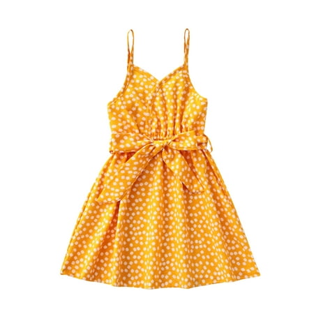 

Suanret Toddlers Kid Girl Floral Dress Sleeveless Off Shoulder V Neck Midi Spring Summer Slimming Outerwear Loose A-lined Midi Skirt Yellow 1-2 Years