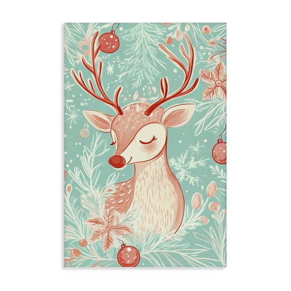 Stupell Industries Pink & Blue Vintage Reindeer Animals Painting Wrapped Canvas Canvas Art Print Wall Art, 16 x 24