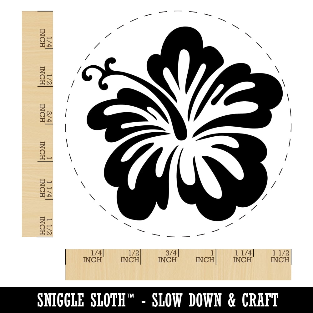 Pretty Hibiscus Flower Tropical Self-Inking Rubber Stamp Ink Stamper - Blue Ink - Large 1-1/2 Inch