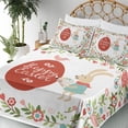 thumbnail image 3 of Ambesonne Easter Fitted & Top Sheet Set with Shams, Egg Bunny Bloom Floral Frame, Red and Coral, 3 of 5