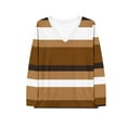 thumbnail image 4 of Blmnix Striped Holiday Shirts for Women Tunic Tops Pullover T-shirts Long Sleeve Brown V-Neck Cute Going Out Tops for Women,S, 4 of 4
