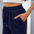 thumbnail image 5 of Womens Wide Leg Sweatpants High Waisted Baggy Pants Fashion Teen Girl Drawstring Athletic Joggers Dark Blue L, 5 of 5