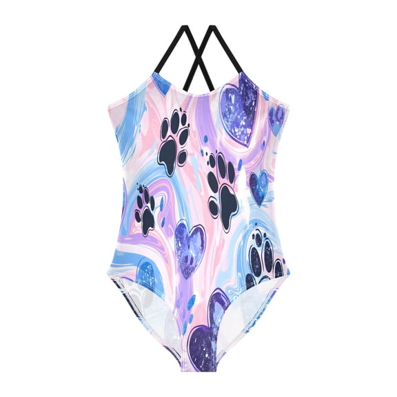 BZSMCE One-Piece Swimsuit with Crisscross StrapsPaw Print Pattern