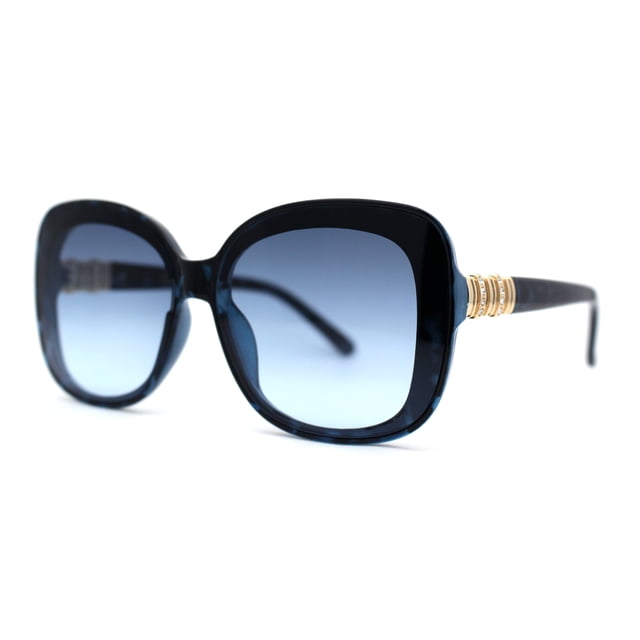 Womens Rhinestone Jewel Hinge Oversize Butterfly Designer Sunglasses Blue Tortoise