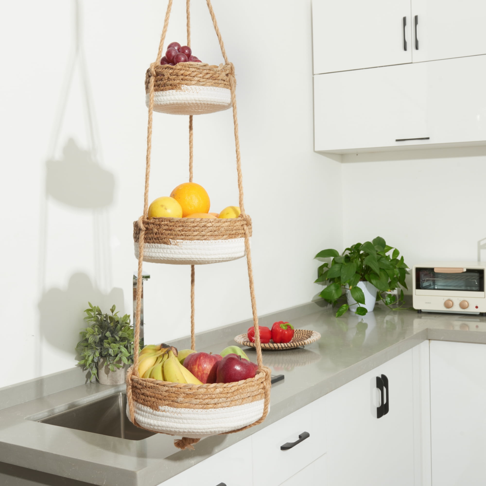 Fox Run 52101 White 3-Tier Kitchen Hanging Fruit Basket Iron
