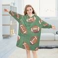 thumbnail image 5 of FORMRS Wearable Blanket Hoodie with Sleeves for Kids Cozy Flannel Sweatshirt, Green American Footballs, 5 of 7