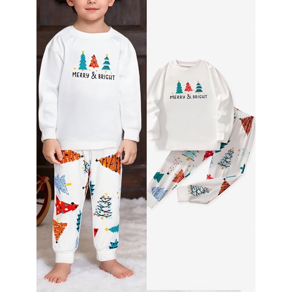 WIBACKER 2-Piece Cozy Pajamas for Little/Toddler Boys Girls Christmas Long Sleeves Soft PJs Set Kid 3T, Xmas Tree