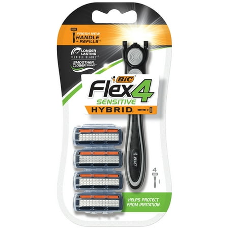 BIC Flex 4 Hybrid Men's 4-Blade Disposable Razor, 1 Handle 4 (Best Razor Bump Cream For Black Men)