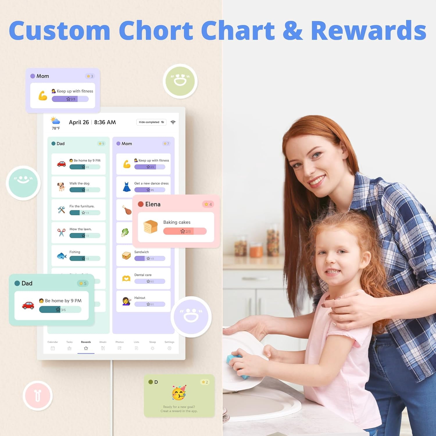 24 Inch Digital Calendar, Electronic Wall Calendar Chore Chart for Family Seamless Planner-White