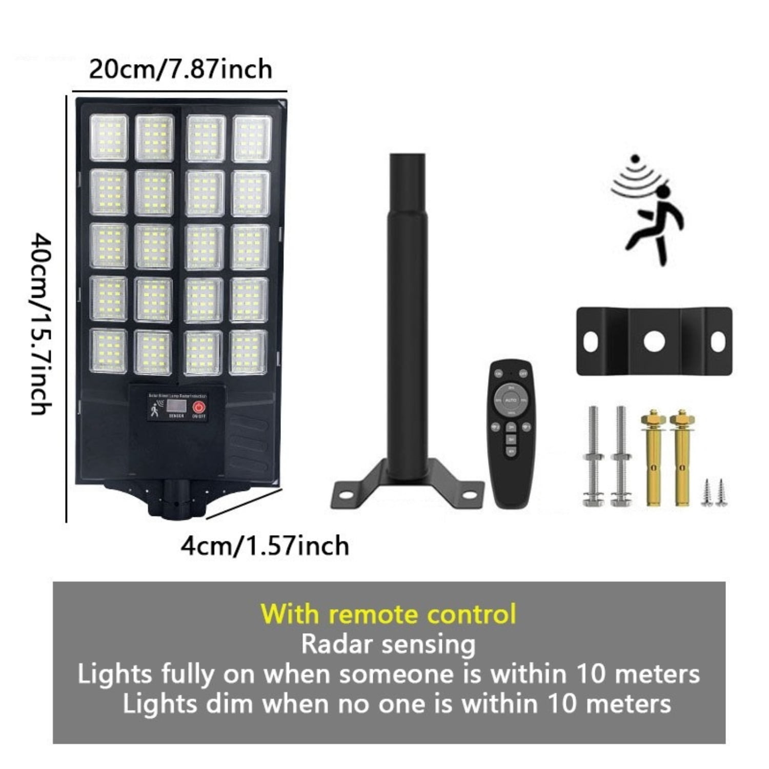 Solar LED Flood Light, Dusk to Dawn, Motion Sensor, 200W, Remote Control