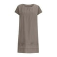 thumbnail image 6 of LLYwey Linen Dresses for Women 2025 Plus Size Cap Sleeve Summer Dresses Casual Loose Solid Color Round Neck Short Sleeve Knee Length Beach Vacation Sundress, Sun-50, Coffee, M, 6 of 8
