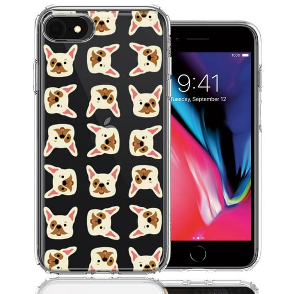 MUNDAZE For Apple iPhone 6/7/8/SE Frenchie Bulldog Polkadots Design Double Layer Phone Case Cover