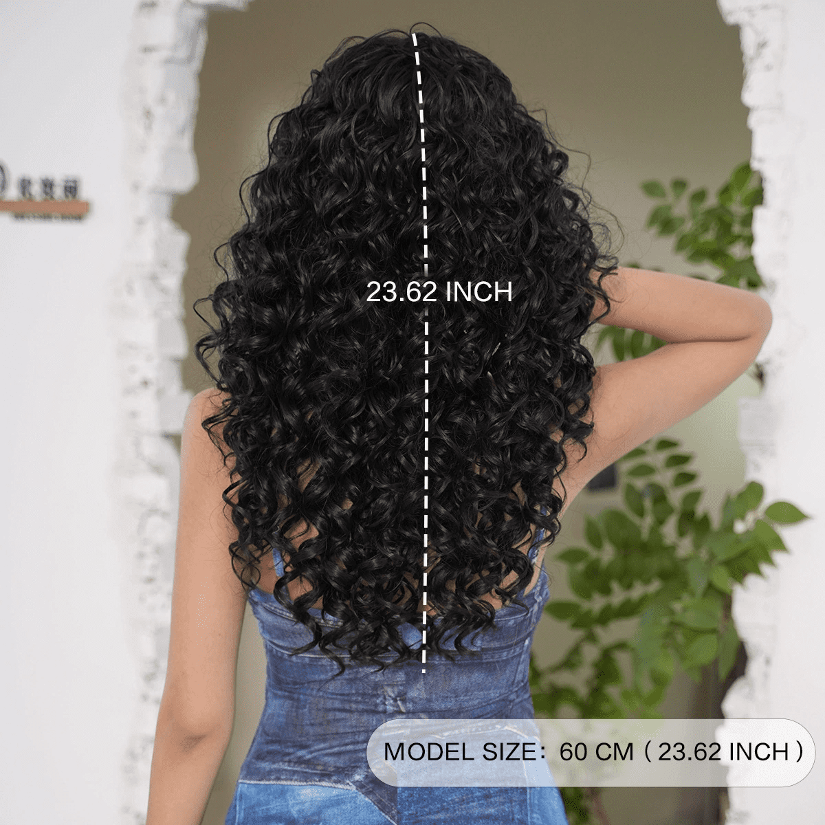 PEAKIN Fashion Women's Black Long Wig 24 inch Kinky Curly Deep Wave Hair with Bangs Wigs