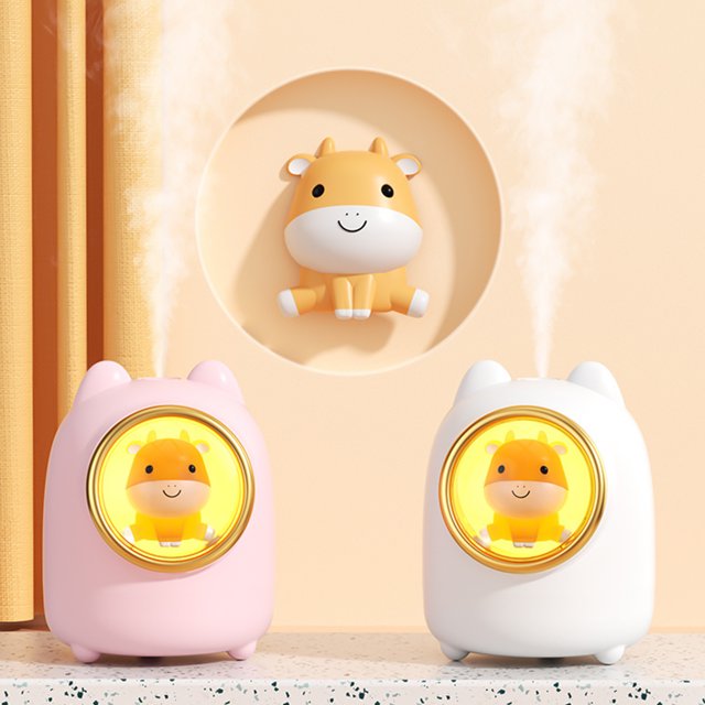 Fiudx Humidificador de Vapor Frío, Silencioso, Apagado Automático, Luz Nocturna Led, Alimentación Por Usb, Diseño Compacto, Depósito de Agua de 350 Ml, Modos de Pulverización Continua E Intermitente,