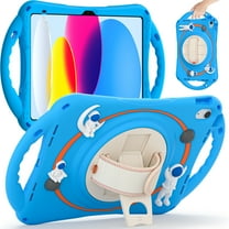 ELEHOLD for iPad 6th/5th Generation 9.7 inch Kids Case, Heavy Duty Pencil Cap Holder Kickstand 360° Rotating Hand Strap Shockproof Child-Proof Rugged Case, Blue