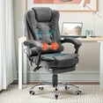 thumbnail image 2 of AECOJOY 7 Points Massage Executive Office Chair with Heat Function, Home Office Chair Reclining Desk Chair PU Leather Massage Office Chair w/Footrest, Grey, 2 of 9
