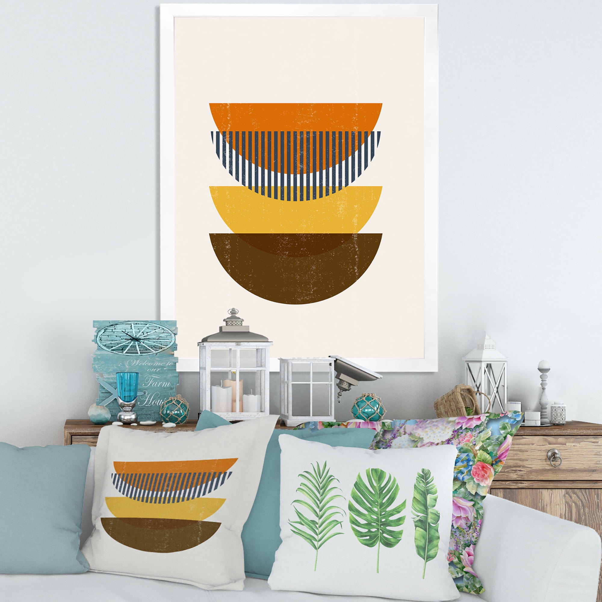 Designart 'Abstract Moon Geometric In Earth Tones' Modern Framed Art Print