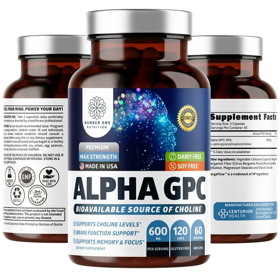 Premium Alpha GPC Choline Capsules 600mg, 120 Veg Caps