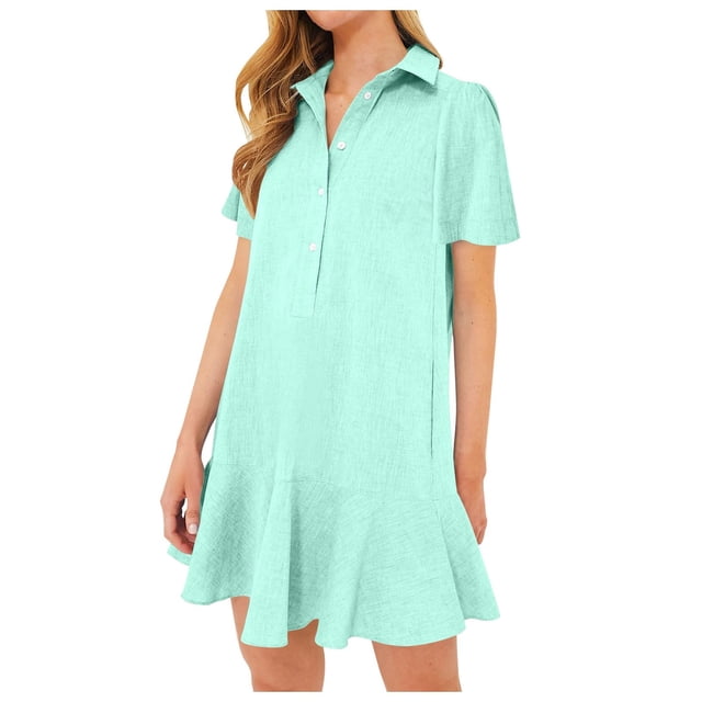 YFELWZ Robe à Manches Courtes pour Femme Grande Taille avec Ourlet à Volants, Robe Midi Fluide d'Été Décontractée avec Vert Menthe Vintage TG
