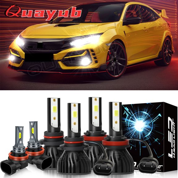 Bright 6000k Quayub Bulbs For 2014-2021 Honda Civic Car LED Headlight High Low Beam Fog Light Bulbs Kit