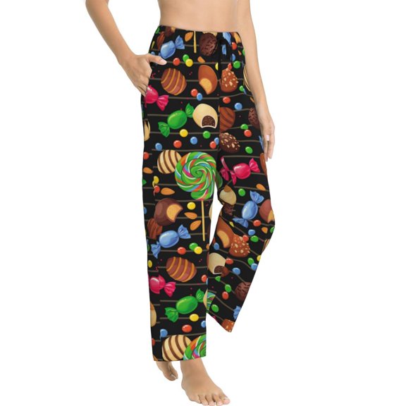 Pajama Pants Women - Lollipop Candy Chocolate Bean Print Soft Breathable Sleep & Lounge Pants for Women, Comfy Casual Pj Pants Bottoms with Pockets