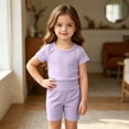 thumbnail image 5 of Dxzfnsa Toddler Kids Sets Round Neck Short Sleeve T Shirts and Comfortable Shorts Sets Unisex Two Piece Summer Solid Color Outfits, 5 of 7