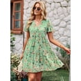 thumbnail image 6 of Women'S Floral Ruffle Midi Dress V Neck Flowy Tiered Long Dress Green M, 6 of 10