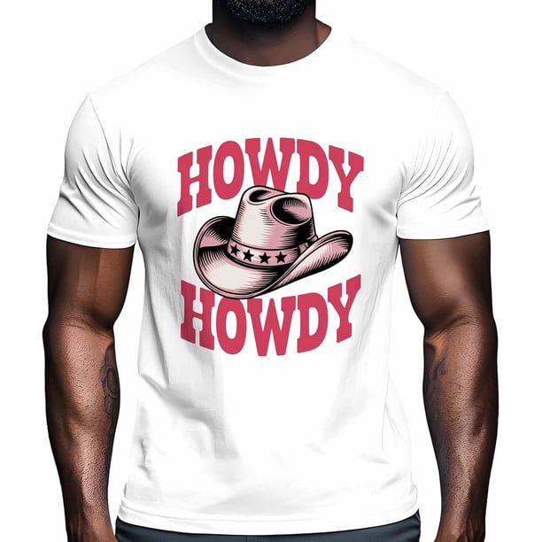 T-Shirts for Men, Cowboy Hat Crew Neck Cotton T-Shirt Men's Short Sleeve Howdy Quote