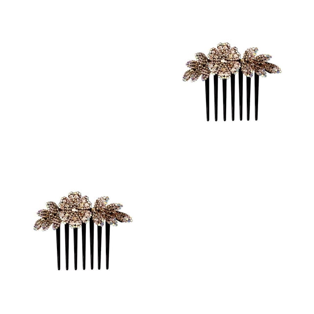 Minnieouse Peineta de flores para mujer, pasador de diamantes de imitación, Clips deslizantes, tocado de novia, pasador, accesorios de estilismo, Café 2piezas