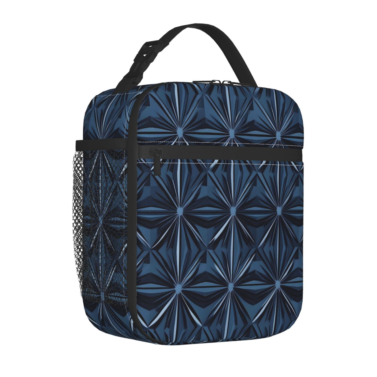 Lunch Bag For Women Men Insulated Portable Lunch Box Bento Box Office Picnic Travel Cooler Bag Midnightblue Geometric Patterns_1