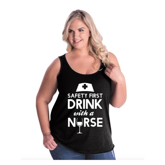 Women's Plus Size Tank Top - Safety First With A Nurse
