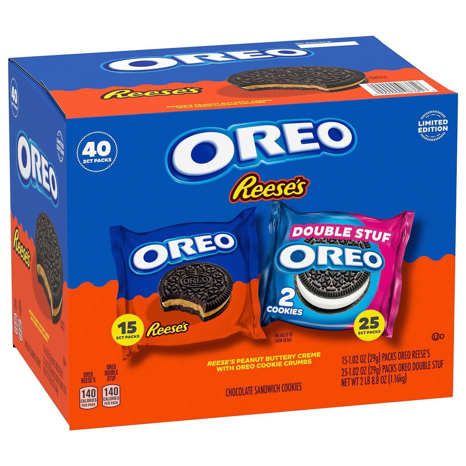 OREO REESE'S Peanut Buttery Creme & OREO Double Stuf Cookies Variety Pack, 1.02 oz., 40 pk.