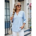 thumbnail image 2 of Womens V Neck Casual Hollow Out Eyelet Embroidered Blouses Shirts Beach Cover Up Tops Dressy  Blue M, 2 of 8