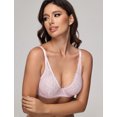 thumbnail image 4 of Wingslove Women's Sexy Sheer Lace Bra Underwire Unlined Plunge See Through Push Up Full Coverage Bra,light pink 36A, 4 of 5